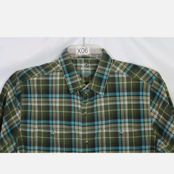 Kuhl Shirt Men’s Medium Check Short Sleeve Green Blue Lightweight Plaid Hiking - Picture 4 of 9